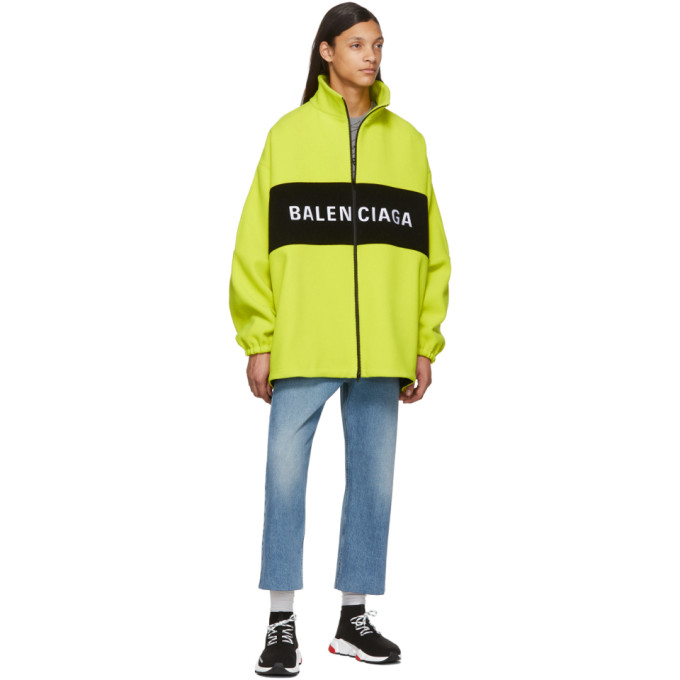 BALENCIAGA BALENCIAGA YELLOW WOOL LOGO ZIP-UP JACKET