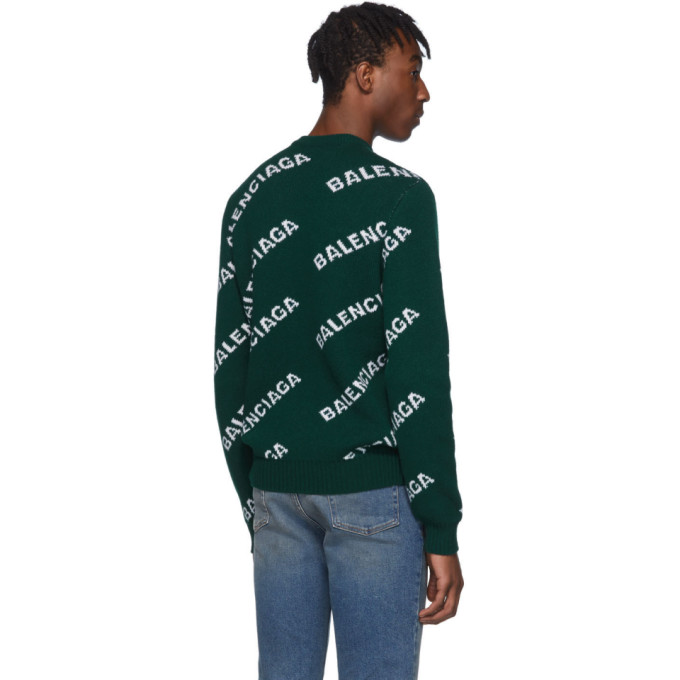BALENCIAGA BALENCIAGA GREEN WOOL JACQUARD LOGO CREWNECK SWEATER