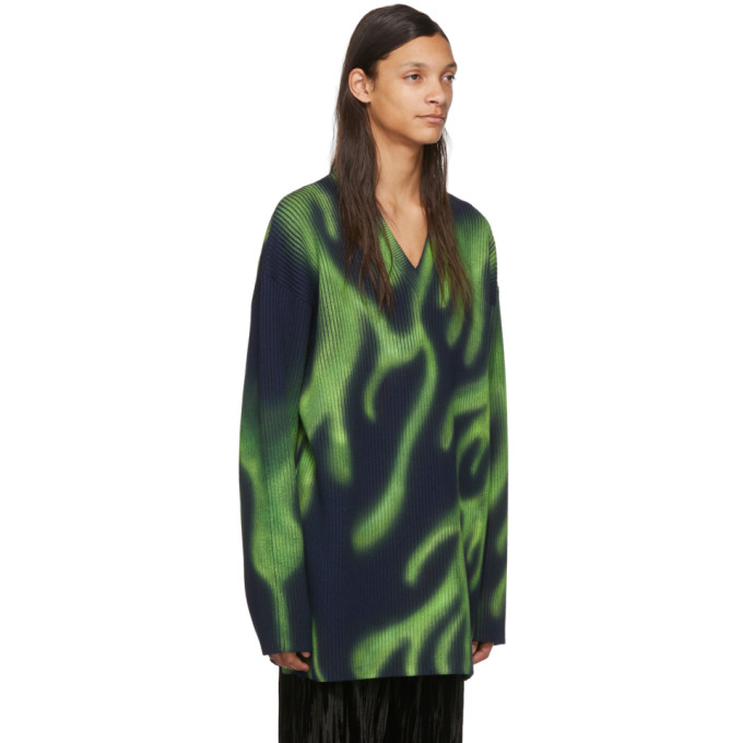 BALENCIAGA BALENCIAGA NAVY FLAMES V-NECK SWEATER