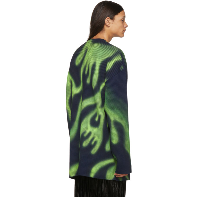 BALENCIAGA BALENCIAGA NAVY FLAMES V-NECK SWEATER