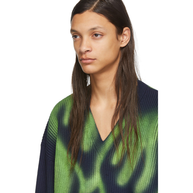 BALENCIAGA BALENCIAGA NAVY FLAMES V-NECK SWEATER