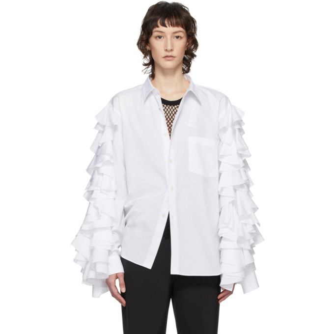 Comme Des Garcons Homme Deux Comme Des Garcons Homme Plus White Ruffle Sleeve Shirt In 2 White Modesens