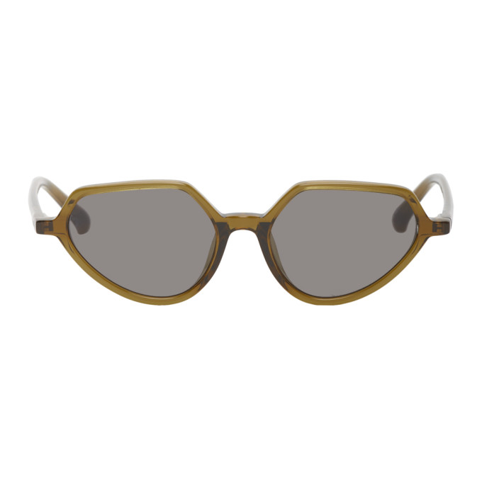 Dries Van Noten Green Linda Farrow Edition Angular Sunglasses In Olive Green