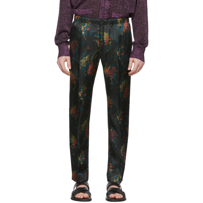 Dries Van Noten Black And Multicolor Floral Drawstring Trousers