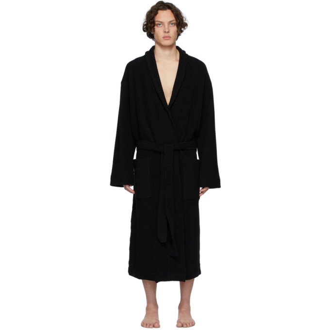 Dries Van Noten Black Reversed French Terry Robe In 900 Black