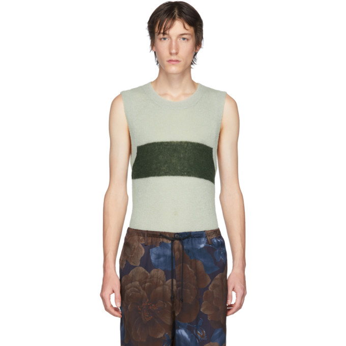 DRIES VAN NOTEN OFF-WHITE & GREEN ALPACA waistcoat