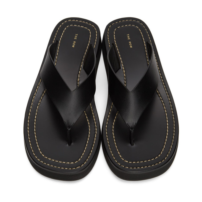 The Row Ginza Leather And Suede Platform Flip Flops In Black | ModeSens