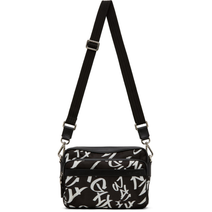 Neil Barrett Black Graffiti Messenger Bag In 524 Blk Wht