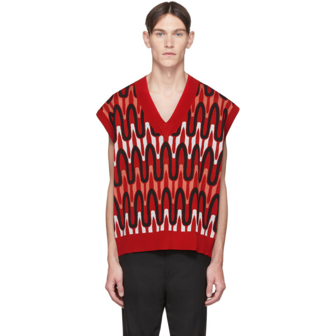 NEIL BARRETT NEIL BARRETT RED SCRIBBLE STRIPED jumper waistcoat