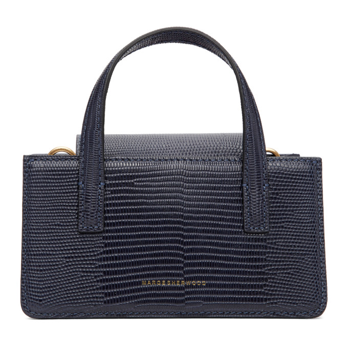 MARGE SHERWOOD MARGE SHERWOOD NAVY LIZARD-EMBOSSED MINI GRANDMA BAG