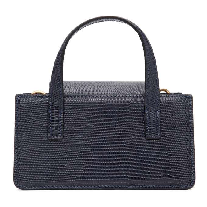 MARGE SHERWOOD MARGE SHERWOOD NAVY LIZARD-EMBOSSED MINI GRANDMA BAG