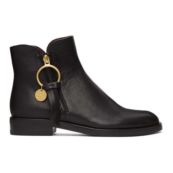 SEE BY CHLOÉ SEE BY CHLOE BLACK ZIP ANKLE BOOTS