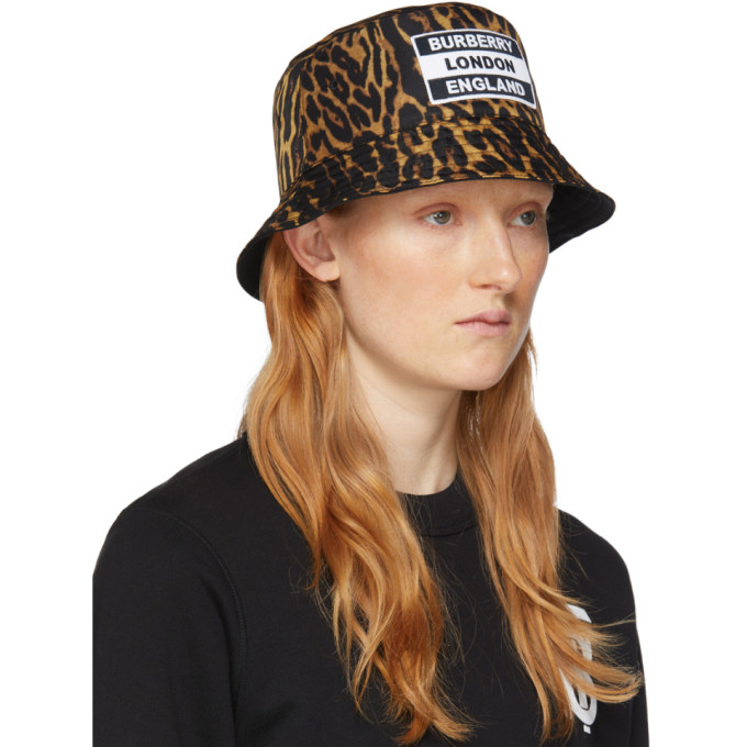 BURBERRY REVERSIBLE BLACK & TAN LEOPARD PRINT BUCKET HAT