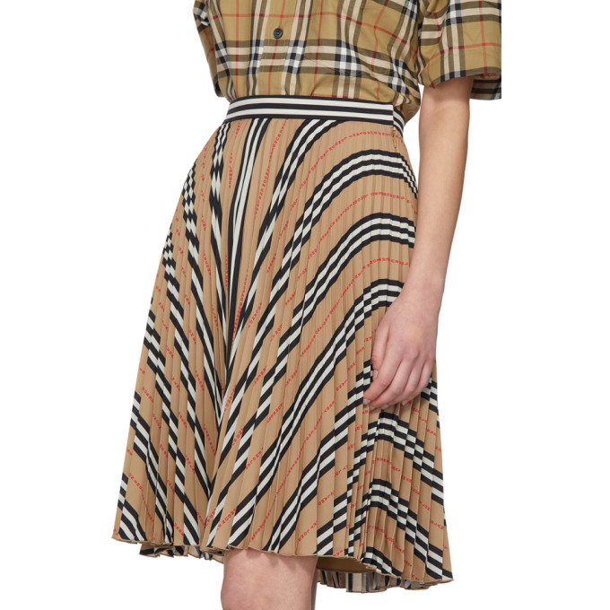 BURBERRY BEIGE PLEATED STRIPE SKIRT