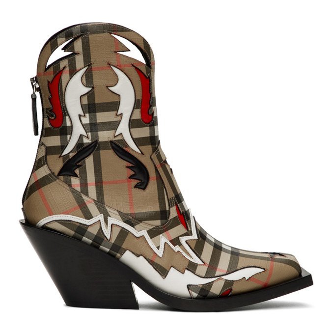 BURBERRY BURBERRY BEIGE CHECK MATLOCK BOOTS