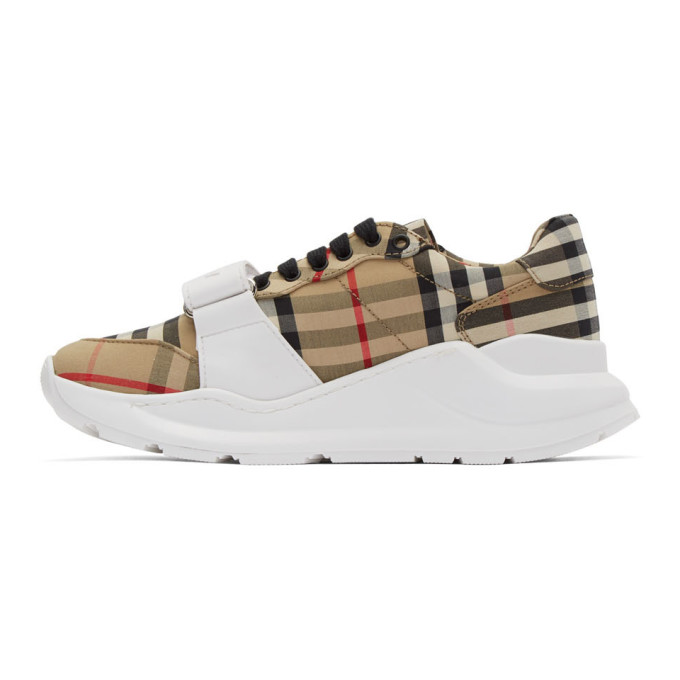 BURBERRY BEIGE CHECK REGIS SNEAKERS