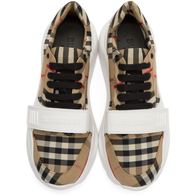 BURBERRY BEIGE CHECK REGIS SNEAKERS