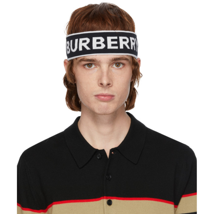 BURBERRY BURBERRY BLACK AND WHITE BRANDED HEADBAND