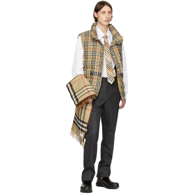 BURBERRY BURBERRY BROWN AND BEIGE CASHMERE QUILTED SCARF