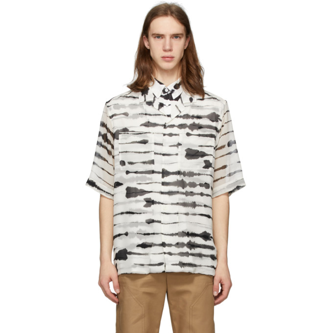 BURBERRY BURBERRY BLACK AND WHITE SILK OVERLAY WATERCOLOR SHIRT