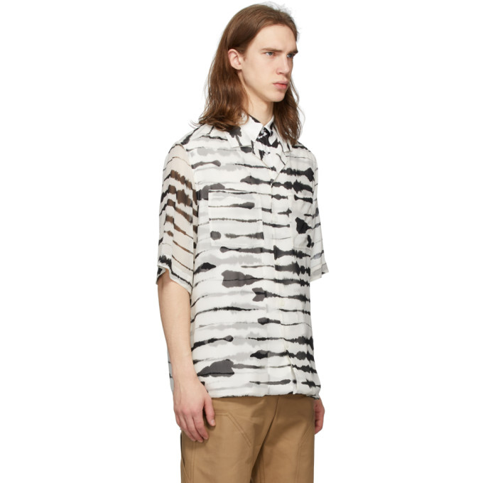 BURBERRY BURBERRY BLACK AND WHITE SILK OVERLAY WATERCOLOR SHIRT