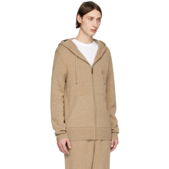 BURBERRY BURBERRY TAN CASHMERE LINDLEY ZIP HOODIE