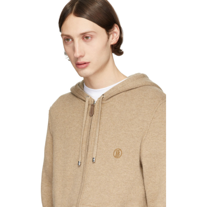 BURBERRY BURBERRY TAN CASHMERE LINDLEY ZIP HOODIE