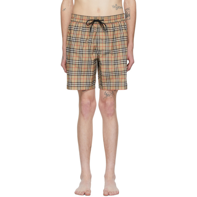 BURBERRY BURBERRY BEIGE CHECK GUILDES SWIM SHORTS