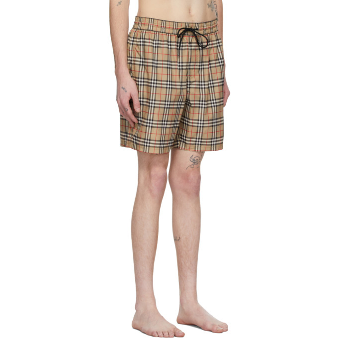 BURBERRY BURBERRY BEIGE CHECK GUILDES SWIM SHORTS