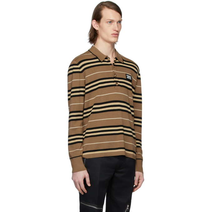 BURBERRY BURBERRY BROWN ICON STRIPE LONG SLEEVE POLO