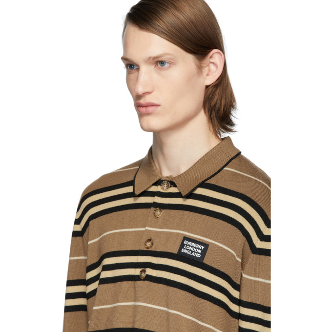 BURBERRY BURBERRY BROWN ICON STRIPE LONG SLEEVE POLO