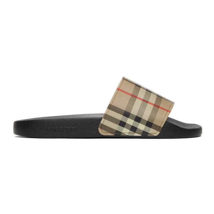 Burberry Men Vintage Check Print Slides In Black