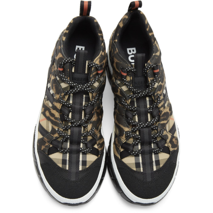 BURBERRY BURBERRY BLACK AND BEIGE UNION LEOPARD SNEAKERS