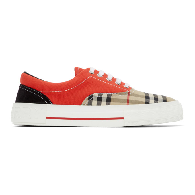 BURBERRY BURBERRY RED AND BEIGE VINTAGE CHECK SKATE SNEAKERS