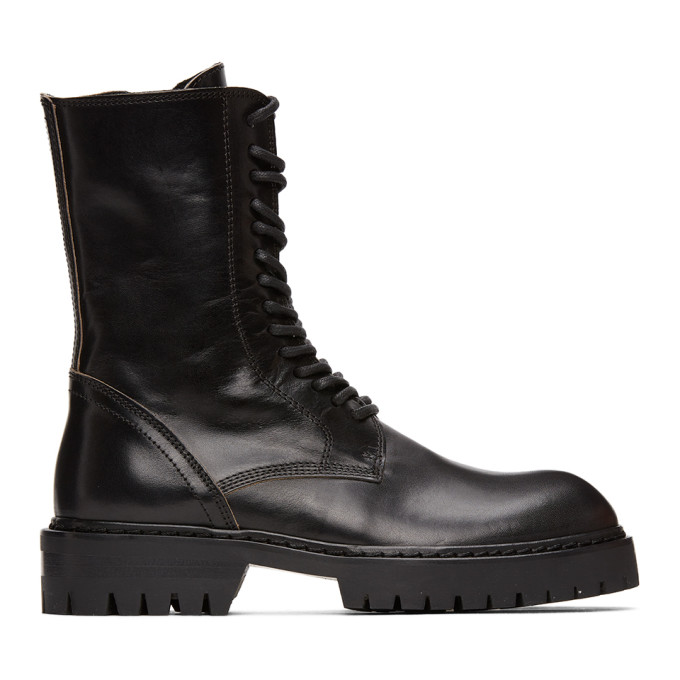 Buy Ann Demeulemeester Black Buckle Lace-Up Boots Online | Shoe Trove