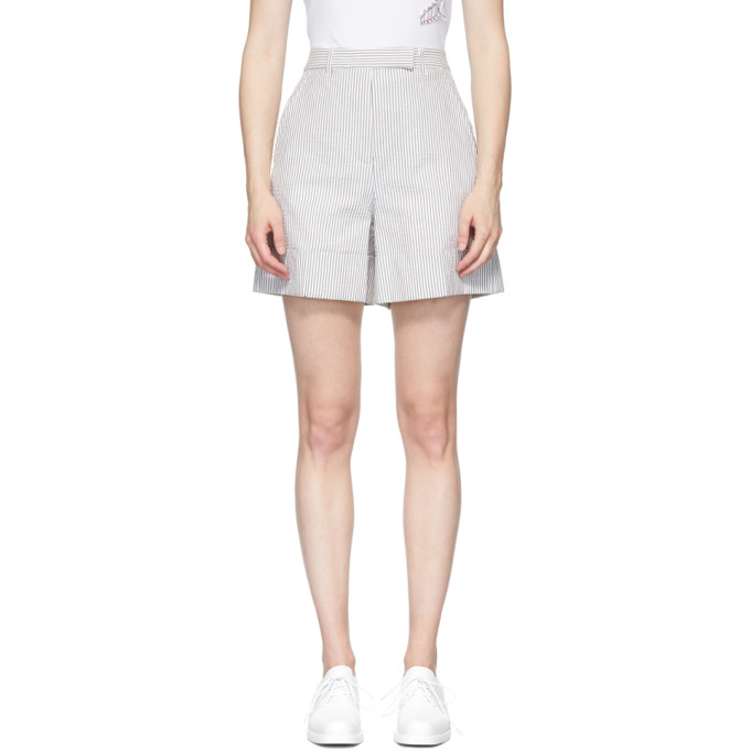 Thom Browne Grey Seersucker High Waisted Shorts