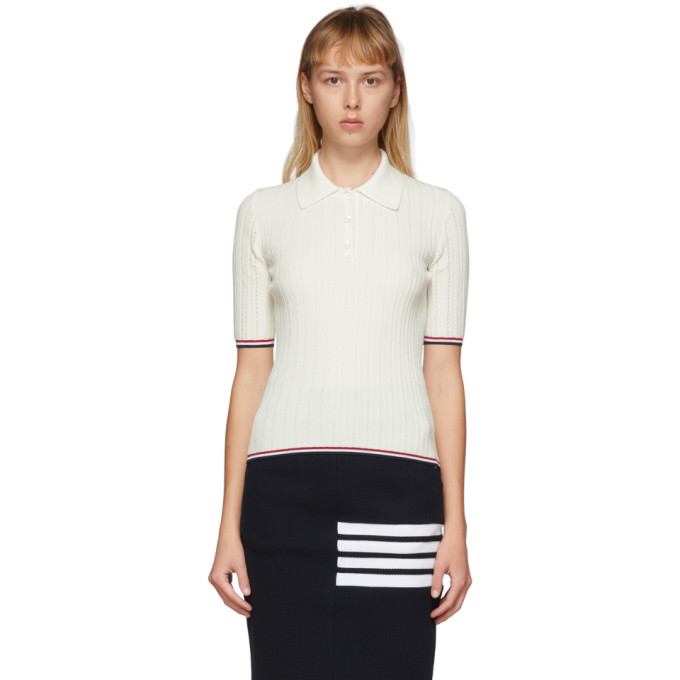 THOM BROWNE THOM BROWNE WHITE POINTELLE POLO