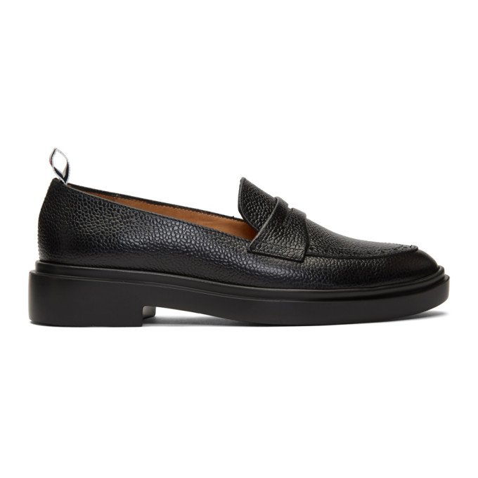 THOM BROWNE THOM BROWNE BLACK LIGHTWEIGHT SOLE PENNY LOAFERS