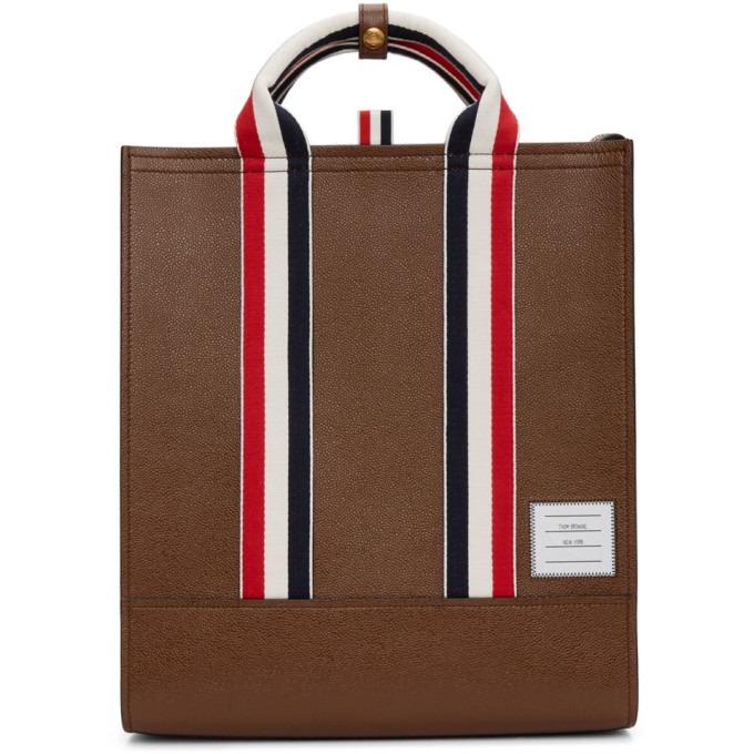 THOM BROWNE THOM BROWNE BROWN LINED LEATHER TOTE