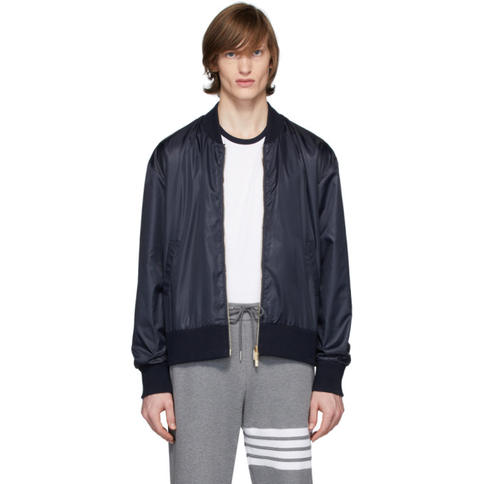 THOM BROWNE THOM BROWNE NAVY RIPSTOP CENTER-BACK STRIPE BOMBER JACKET