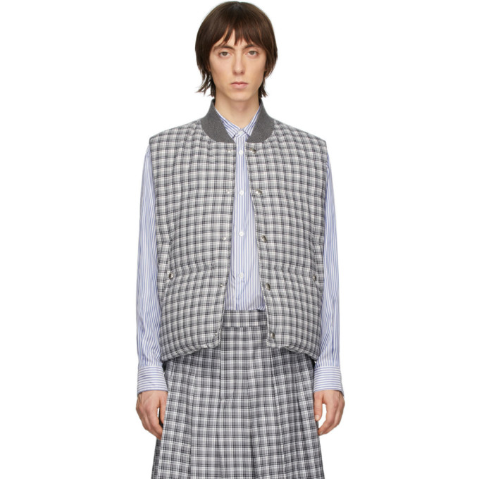 THOM BROWNE THOM BROWNE GREY DOWN BUFFALO CHECK VEST