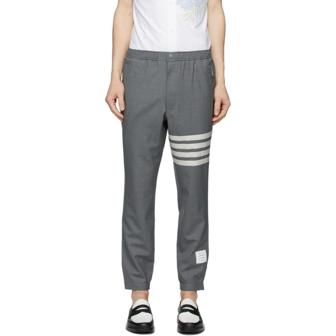 Thom Browne Snap Front Elastic Waist Track Trouser In 035 Medgrey