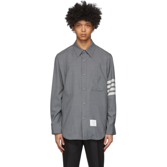 THOM BROWNE THOM BROWNE GREY SNAP FRONT 4-BAR JACKET