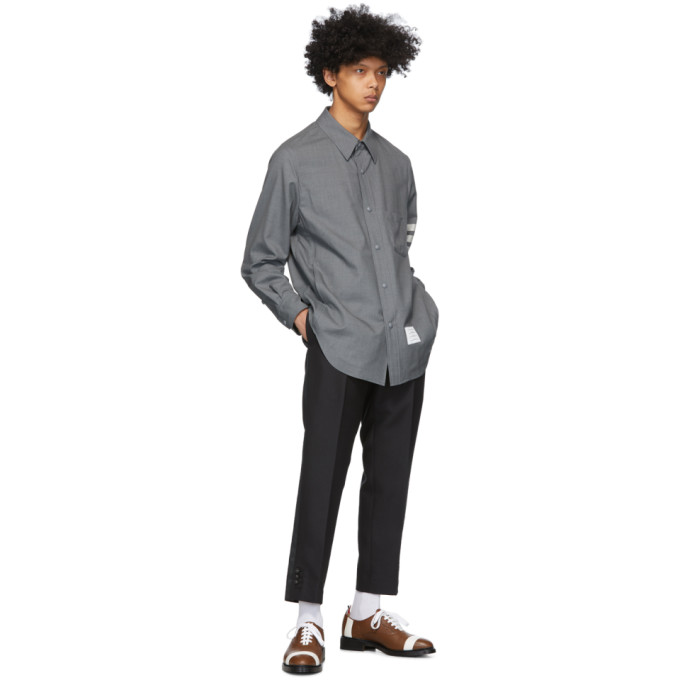 THOM BROWNE THOM BROWNE GREY SNAP FRONT 4-BAR JACKET