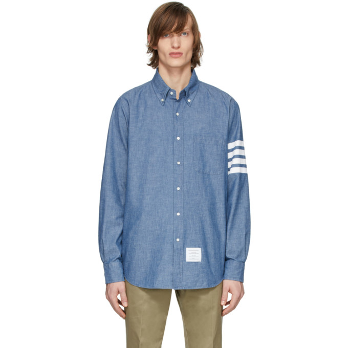 THOM BROWNE THOM BROWNE BLUE CHAMBRAY 4-BAR SHIRT