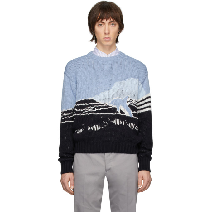 THOM BROWNE THOM BROWNE BLUE JACQUARD DOLPHIN SWEATER