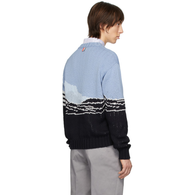 THOM BROWNE THOM BROWNE BLUE JACQUARD DOLPHIN SWEATER