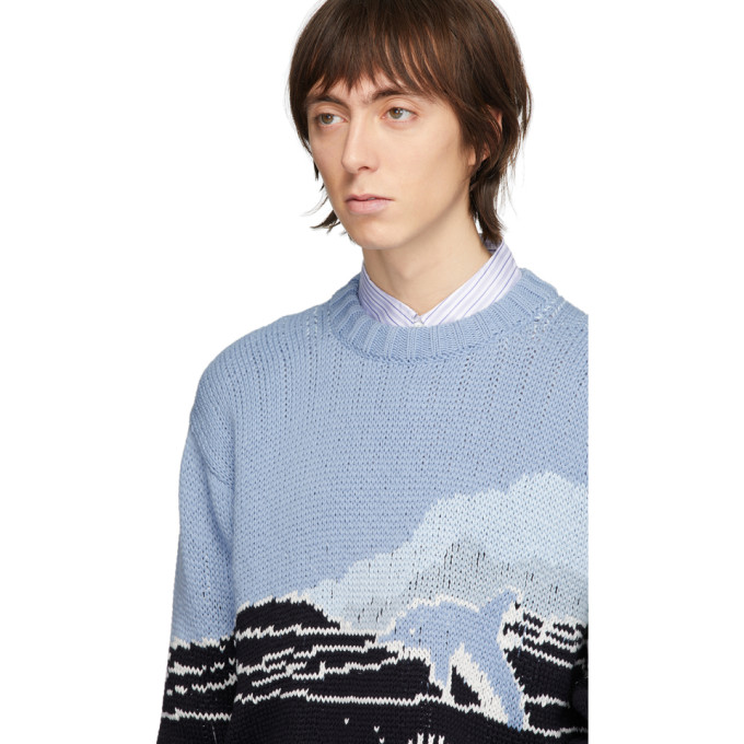 THOM BROWNE THOM BROWNE BLUE JACQUARD DOLPHIN SWEATER