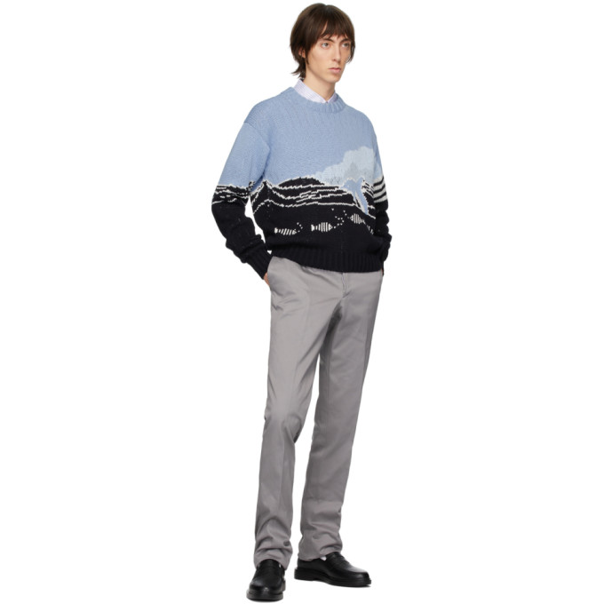 THOM BROWNE THOM BROWNE BLUE JACQUARD DOLPHIN SWEATER