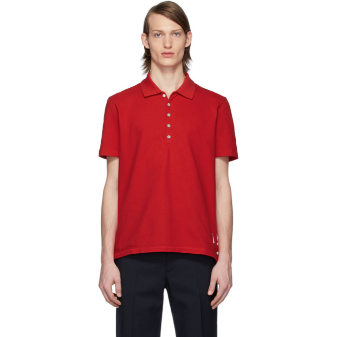 Thom Browne Red Center-Back Stripe Polo